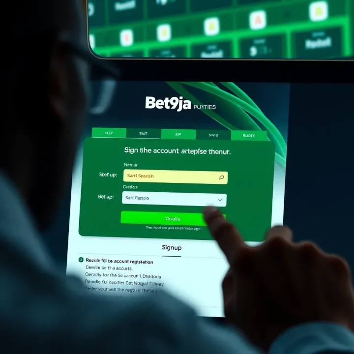 Mobile phone displaying the Bet9ja app registration screen with form fields visible