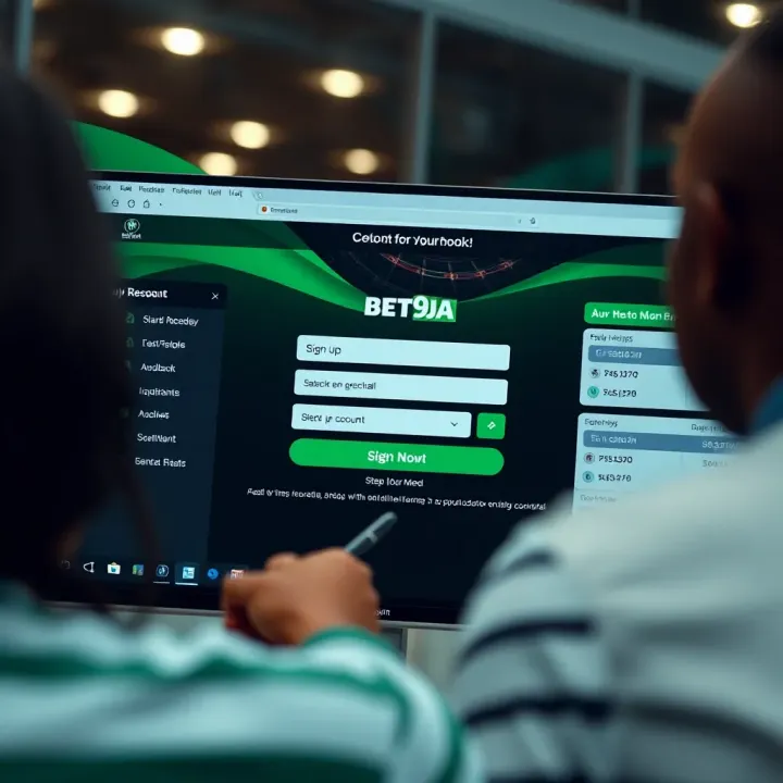 Illustration of secure online payment methods and customer support icons for Bet9ja